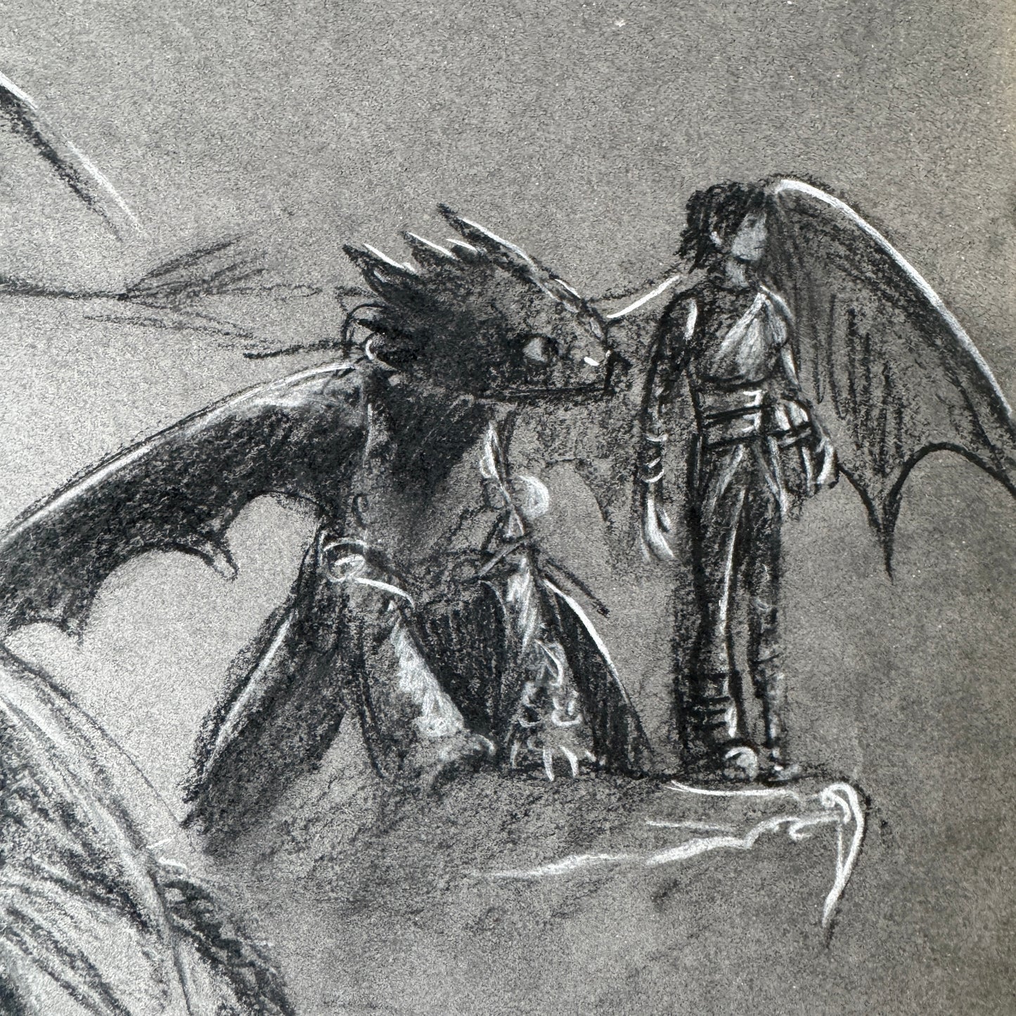 Dragon & His Best Friend, study No.5, charcoal on paper
