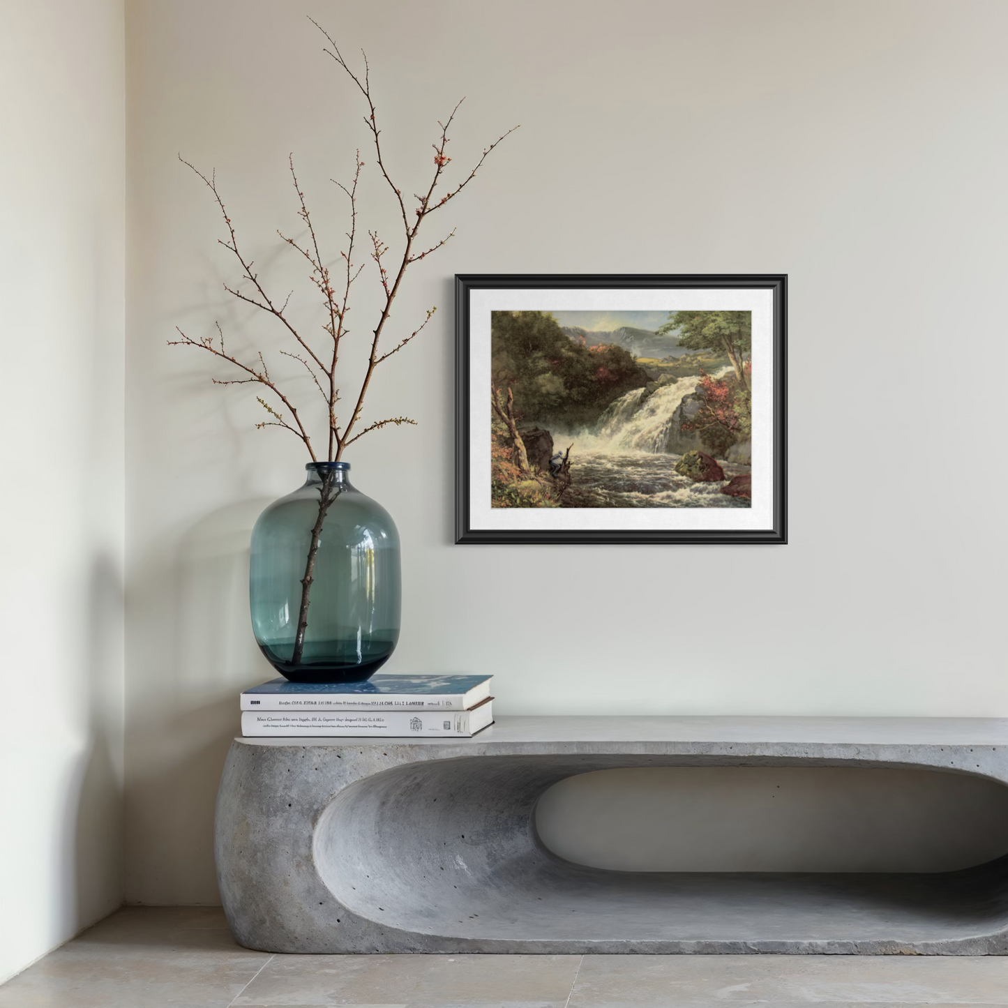 Rock and Pool, original upcycled vintage painting
