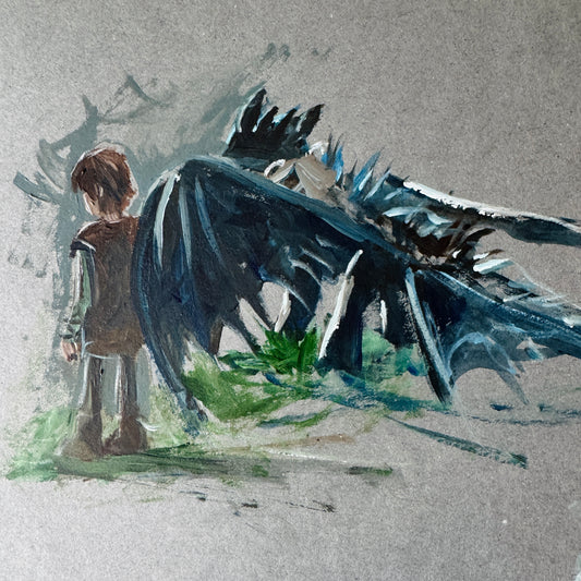 Dragon & His Best Friend - study No.7, acrylic on paper