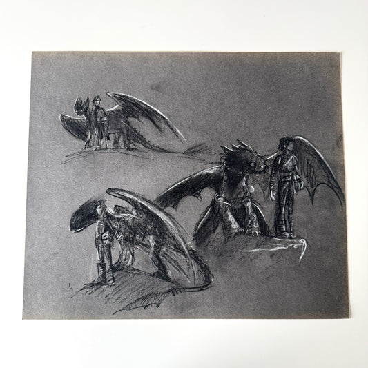 Dragon & His Best Friend, study No.5, charcoal on paper