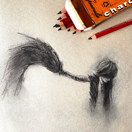 Dragon & His Best Friend, study No.4 , charcoal on paper