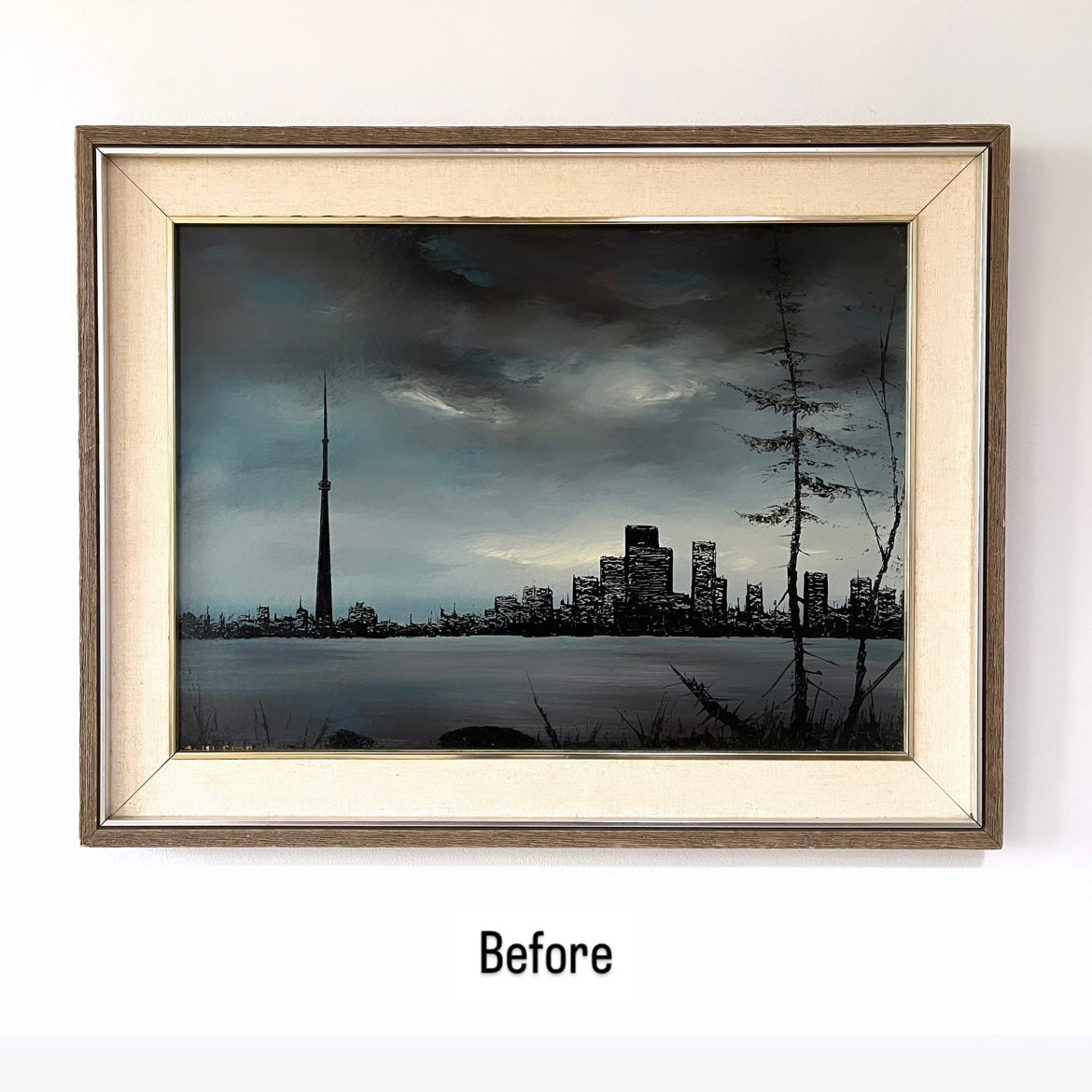 A Dark Knight in Toronto, original upcycled vintage painting
