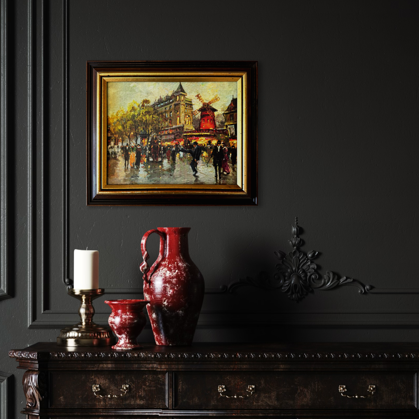 A Silly Walk In Paris, original upcycled vintage painting