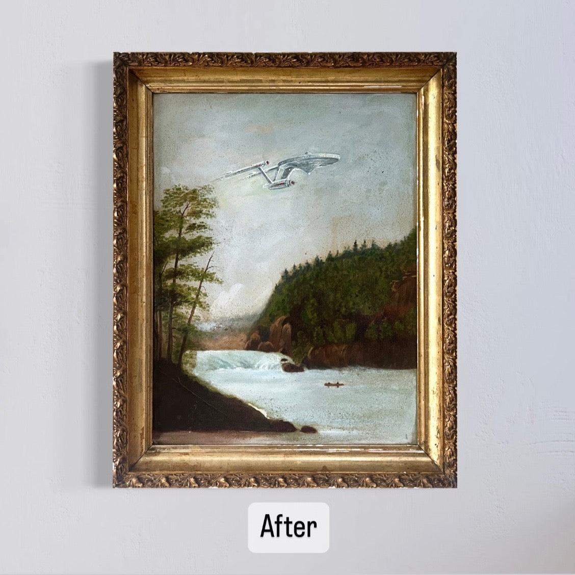 Boldly Go : NCC-1701, original upcycled vintage painting