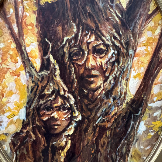 Portrait of Mother & Daughter Huorn - original upcycled vintage painting