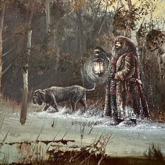 A Walk With Fang, original upcycled vintage painting