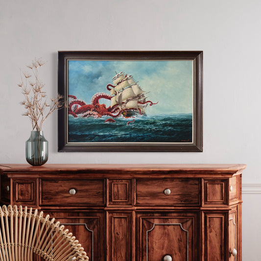 There Once Was A Ship, upcycled vintage painting