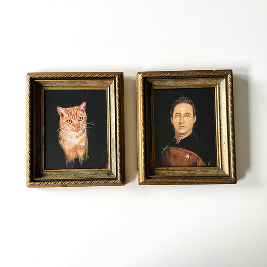 My Cat and I - 2x PRINT in reclaimed gold wood frames