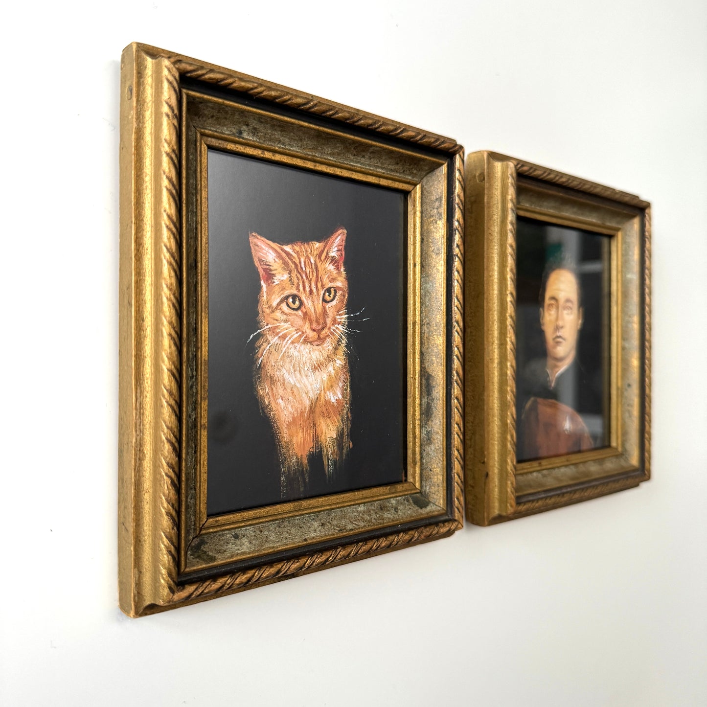My Cat and I - 2x PRINT in reclaimed gold wood frames
