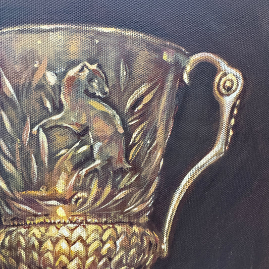 Helga's Cup, original upcycled vintage painting