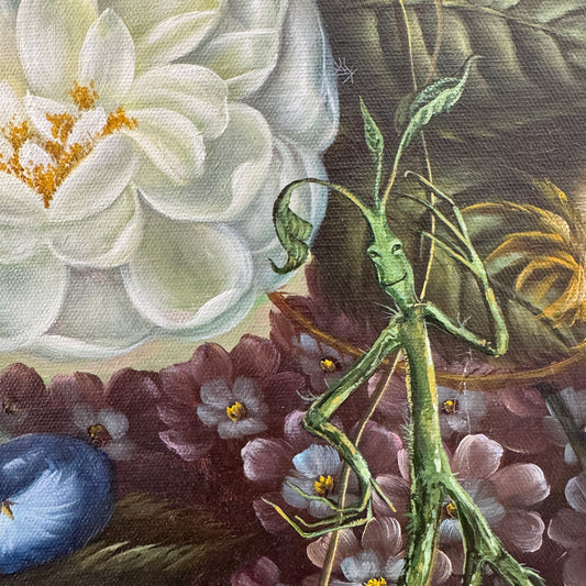 Little Green Men Bed & Breakfast, original upcycled vintage painting