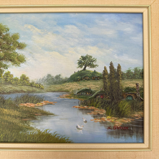 A Comfortable Neighbourhood - original upcycled vintage painting