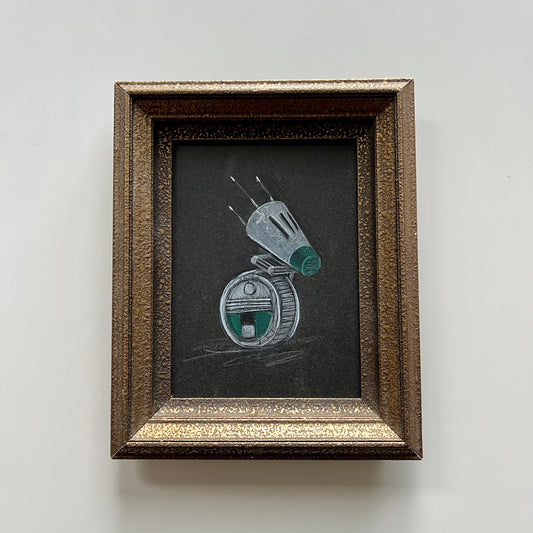 Portrait of a Droid : D-O, pencil drawing on antique paper, in vintage frame