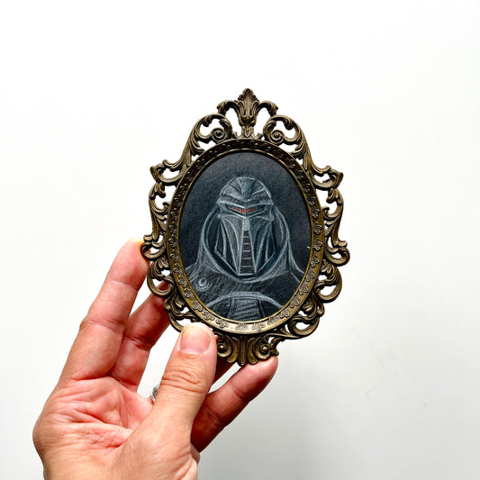 Portrait Cylon, pencil drawing on antique paper in vintage frame