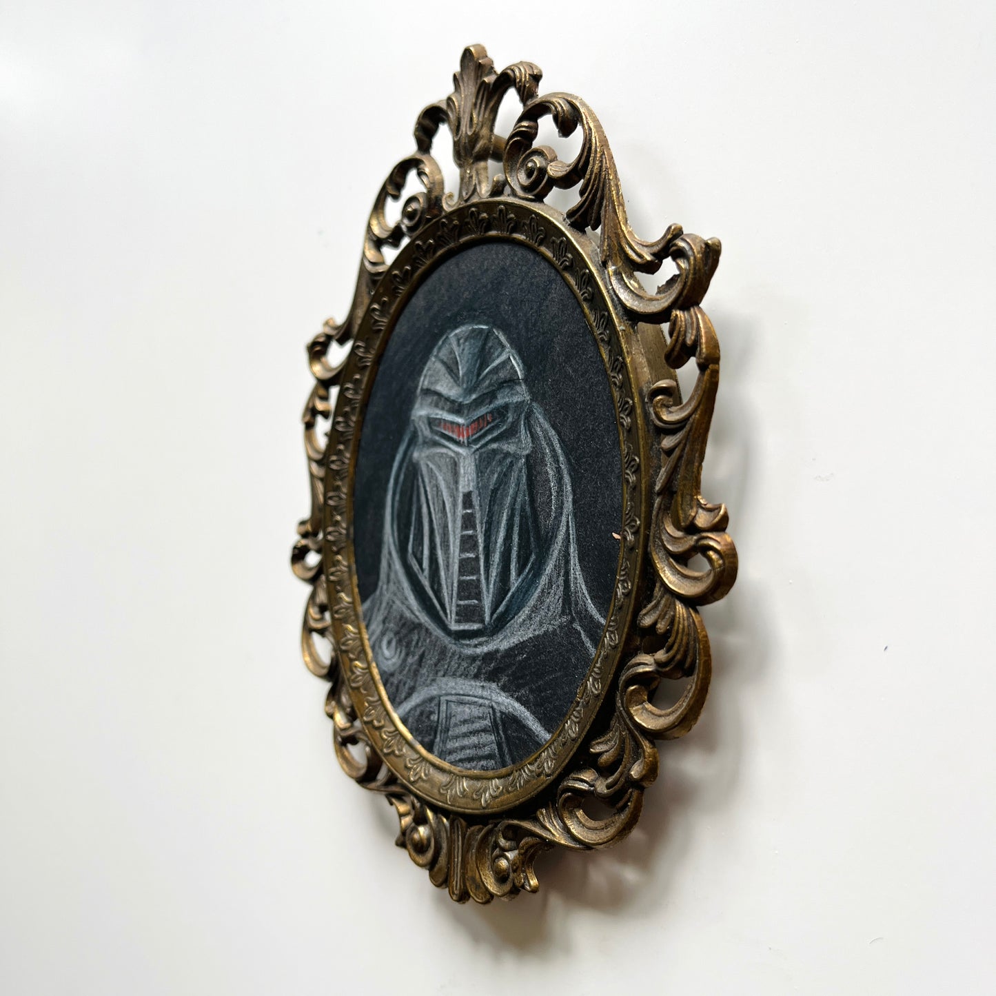 Portrait Cylon, pencil drawing on antique paper in vintage frame