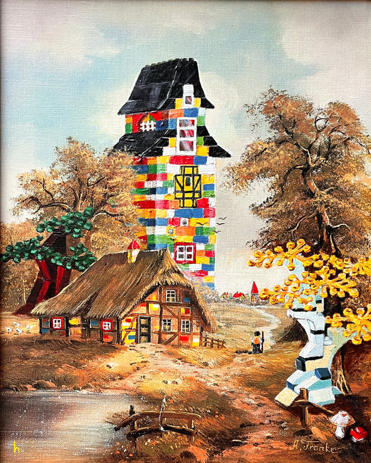 Danish Architecture, original mixed media painting