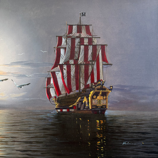 Davey Jones' Brick Locker, original upcycled vintage painting