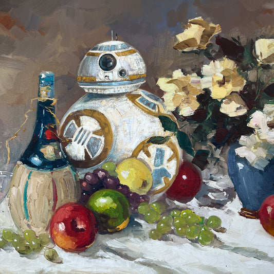 Sixty Portions, original upcycled vintage painting