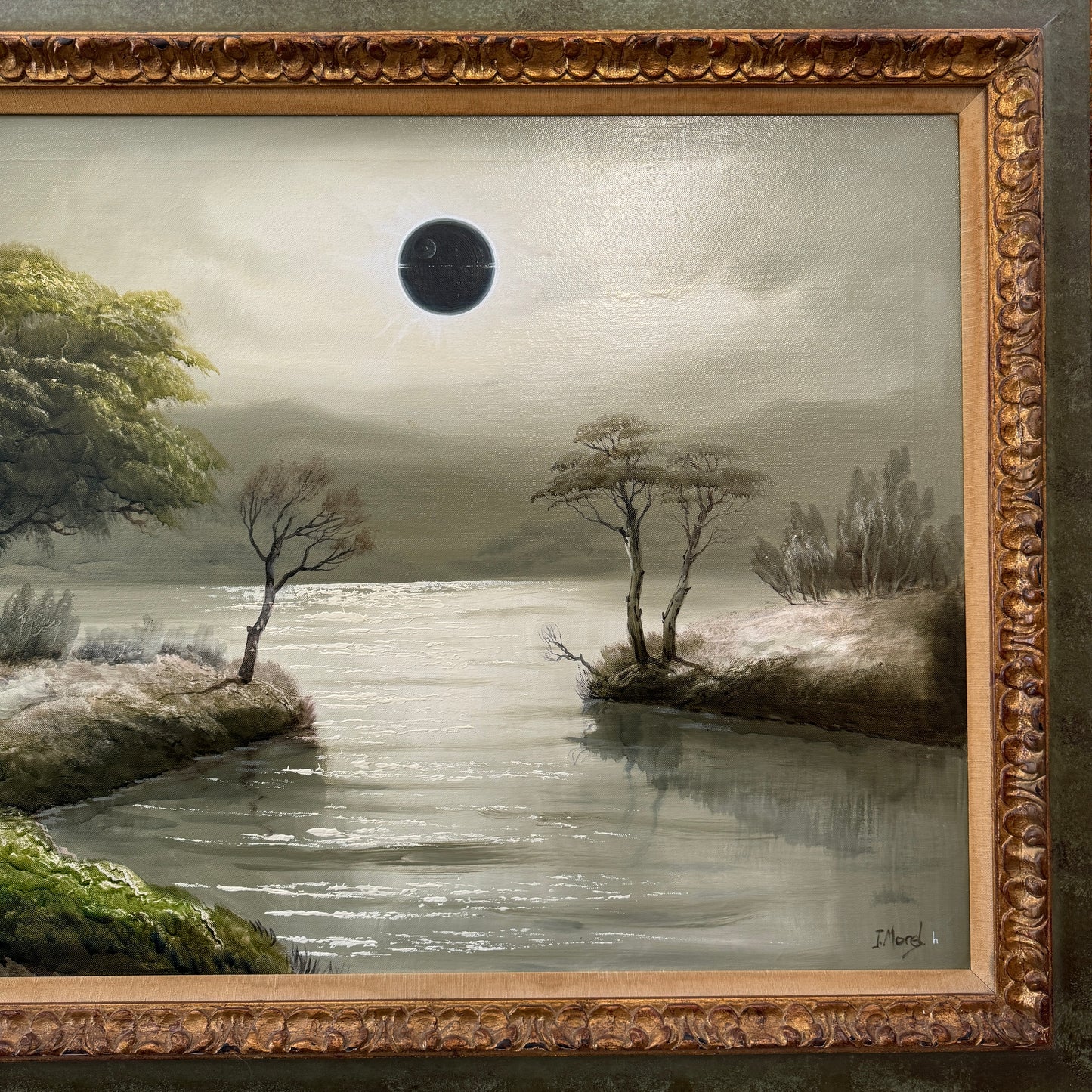 Total Solar Eclipse - original upcycled vintage painting