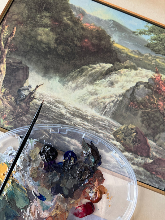 Rock and Pool - original upcycled vintage painting