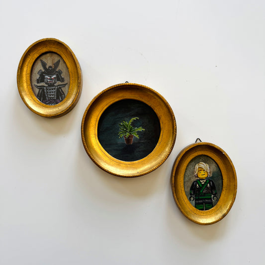 Garmadon Family Portraits, original upcycled vintage paintings (set of three)