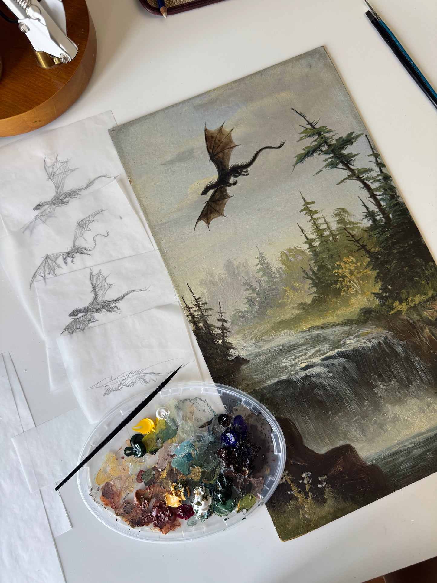 Volant, original upcycled vintage painting