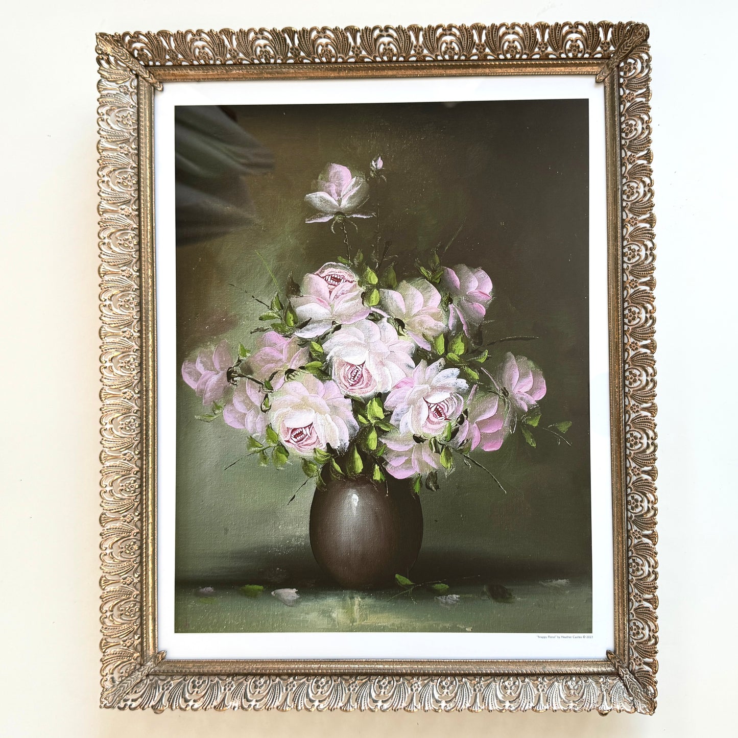 Snappy Floral - PRINT 11x14 in vintage tin filigree frame