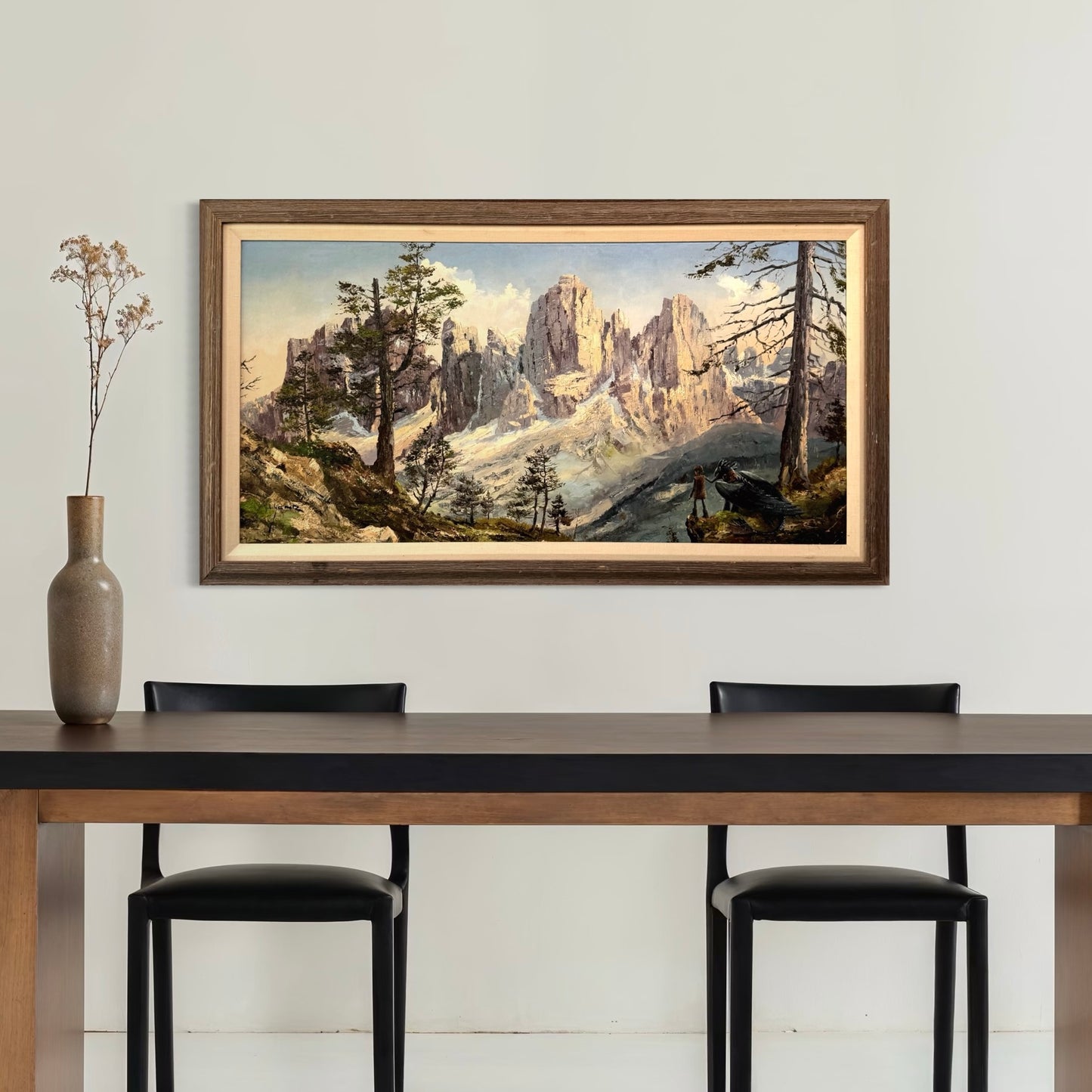 A Boy and His Dragon, original upcycled vintage painting