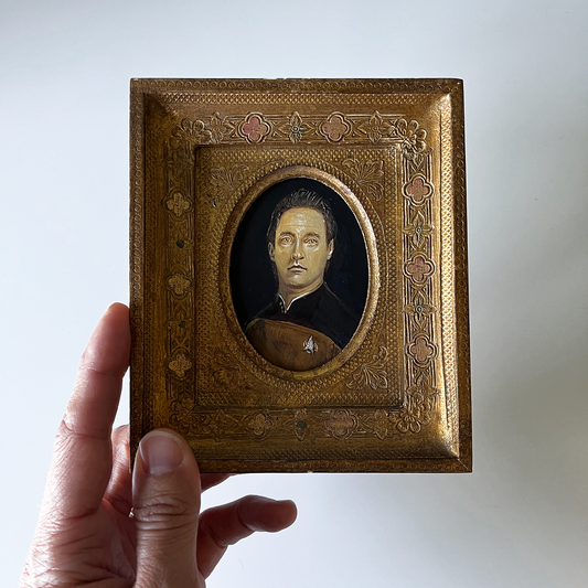 My Cat and I, original upcycled vintage painting