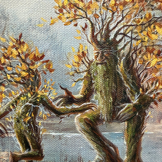 Memories of Fangorn : Embrace, original upcycled vintage painting