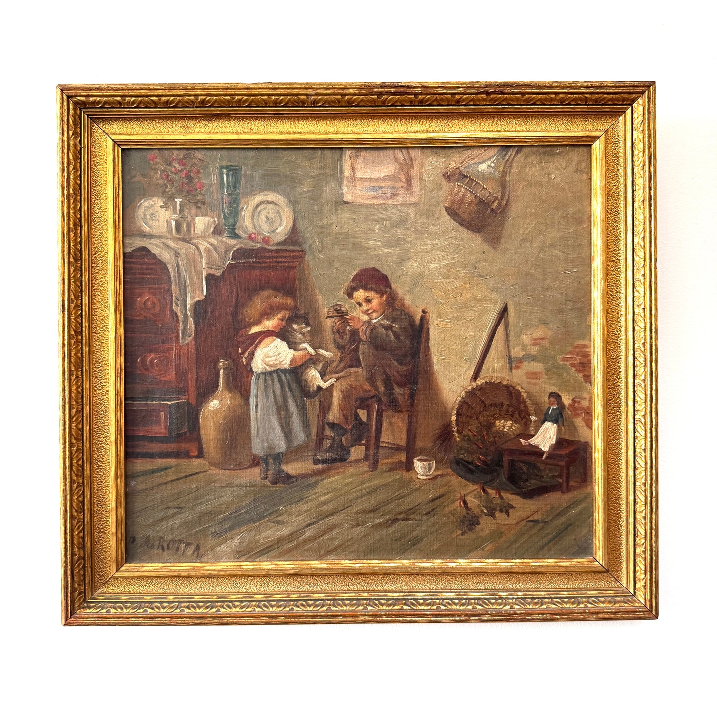 Little Bandits - original upcycled vintage painting