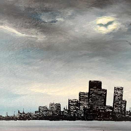 A Dark Knight in Toronto, original upcycled vintage painting