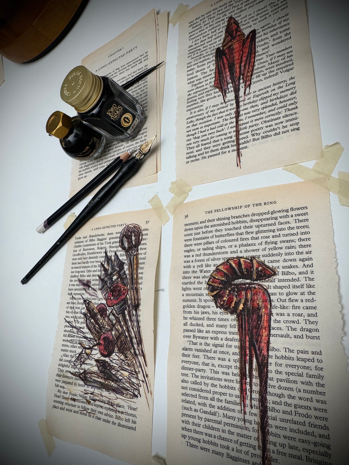 Hobbity Bookish Studies : Fireworks, study in ink on p37