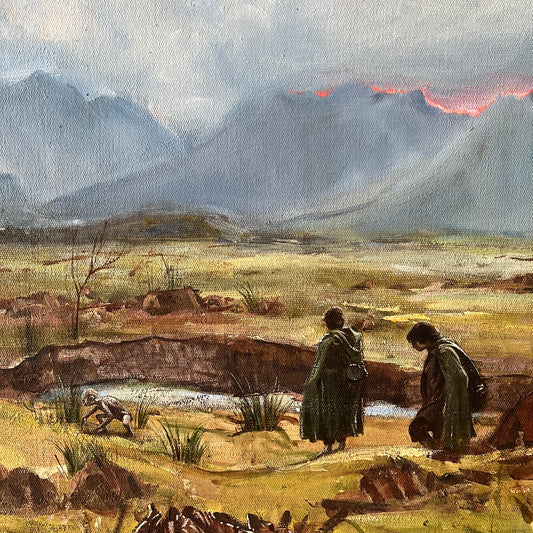 A Long Ways To Go Yet, original upcycled vintage painting