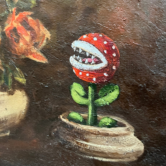 Piranha Plant, original upcycled vintage painting