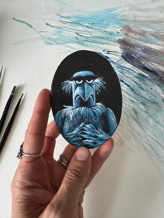 A Respectable Bird, original miniature portrait in vintage frame