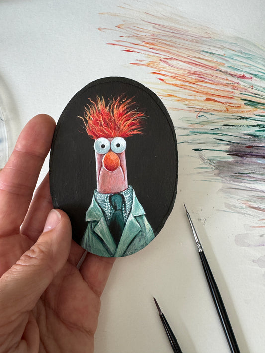 The Mad Scientit's Assistant, original miniature portrait in vintage frame