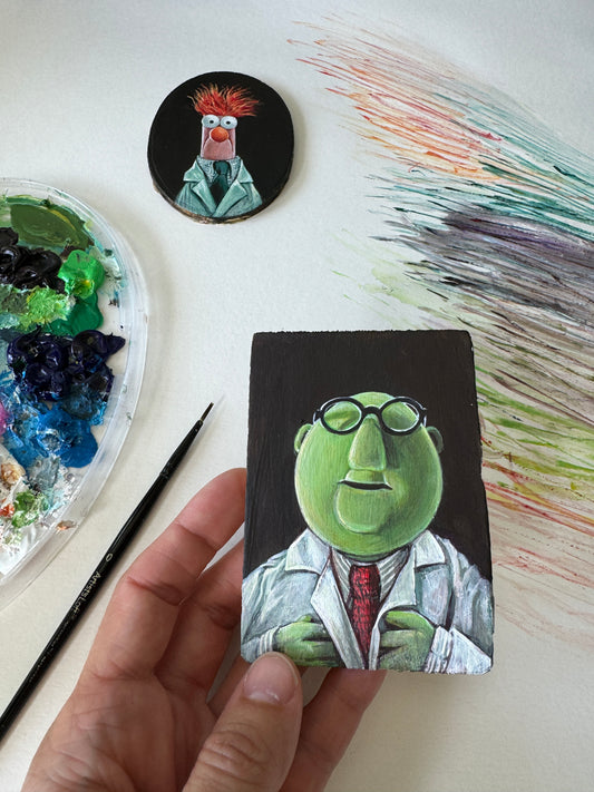 The Mad Scientist, original miniature portrait in vintage frame
