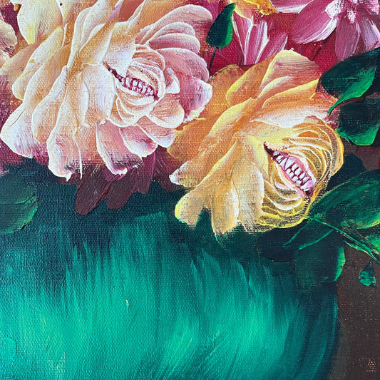 Ravenous Roses, original upcycled vintage painting