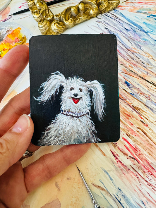 A Spoiled Little Dog, original miniature portrait in vintage frame