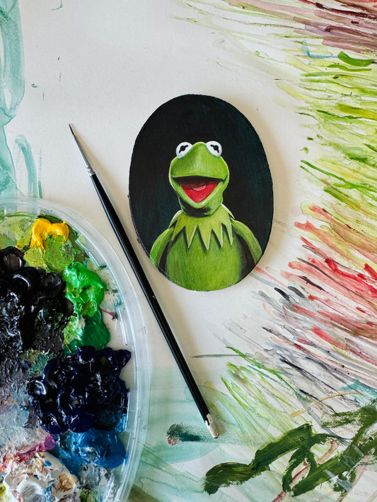 THE Frog, original miniature portrait in vintage frame