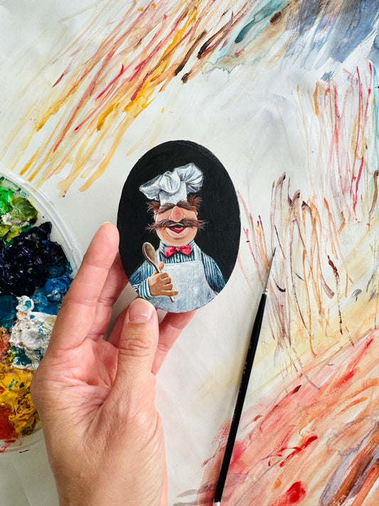 The Master Chef, original miniature portrait in vintage frame