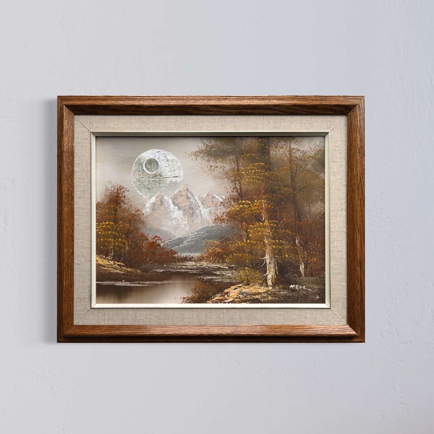 That's No Moon - upcycled vintage painting
