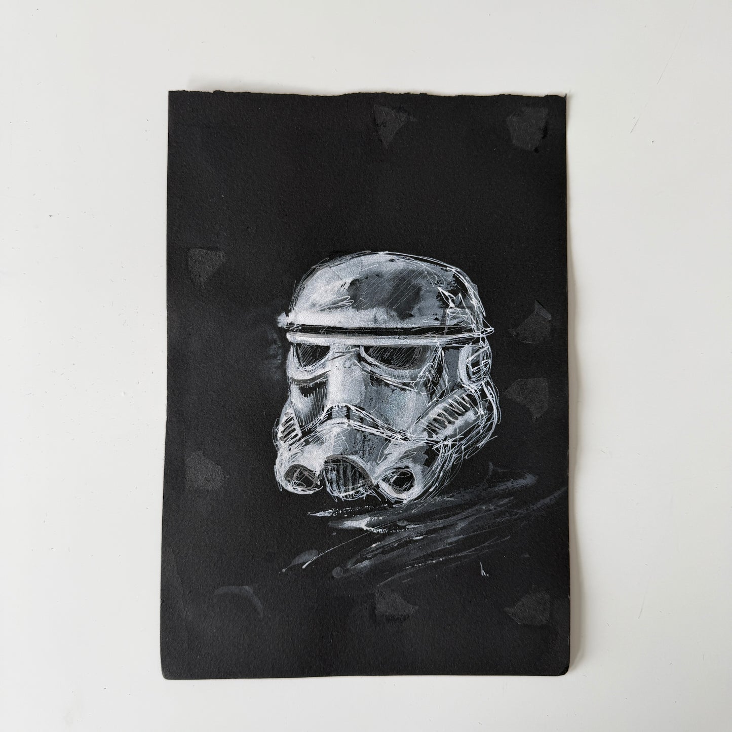 Portrait of a Trooper Helmet No 1 - original acrylic painting on vintage paper