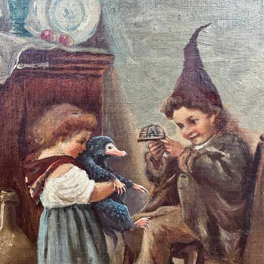 Little Bandits - original upcycled vintage painting
