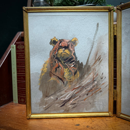 Teddy Bear Portrait No.1 : acrylic paint on vintage paper