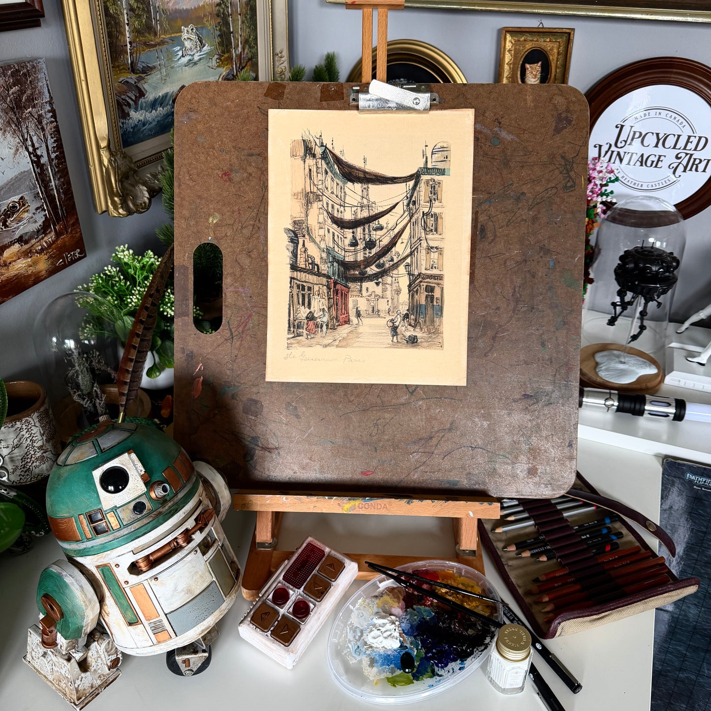 Forgotten Alley - original upcycled vintage painting -3