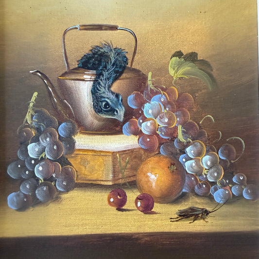 Little Buddy in a Teapot, original upcycled vintage art