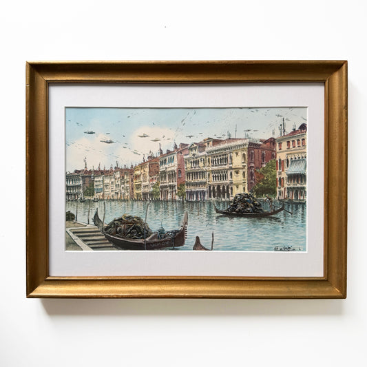 Floating Junkers - original upcycled vintage painting