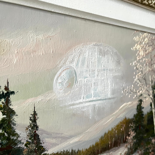 Winter Death Star, upcycled vintage painting